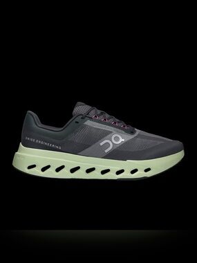 On Cloudflow Men's Athletic Running Shoes - Dark Gray with Light Green Sole